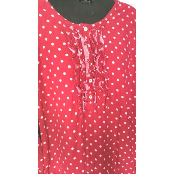 Noble Mount Flannel Nightgown Sz Medium Red Polka Dot Ruffle Cottagecore Granny - Picture 7 of 7